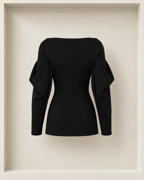 Andre Top in black, back view — centre-back zip [Black]