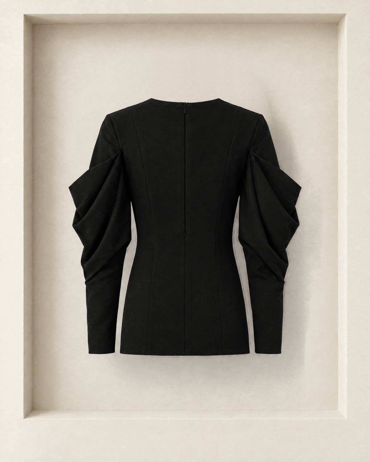 Anita Blouse in black, back view — centre-back zip