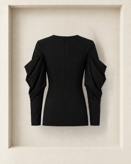 Anita Blouse in black, back view — centre-back zip [Black]