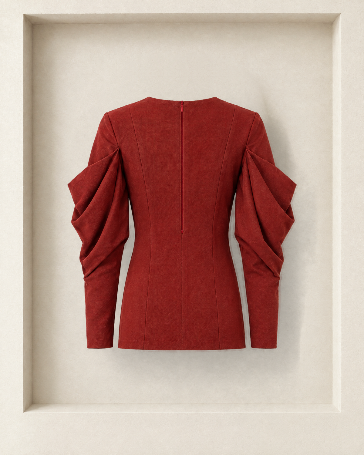 Anita Blouse in burgundy, back view — centre-back zip