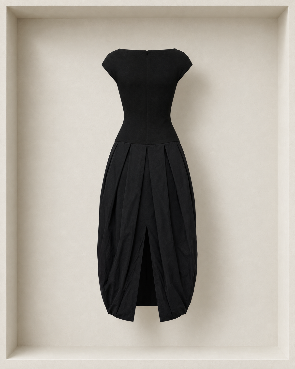 Lyon Dress in black, back view — concealed zip and centre-back slit